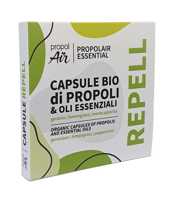 Organic Propolis + Essential Oils Capsules (Geranium, Lemongrass &amp; Peppermint oils - 5 per package - Propolair diffuser cartridges)